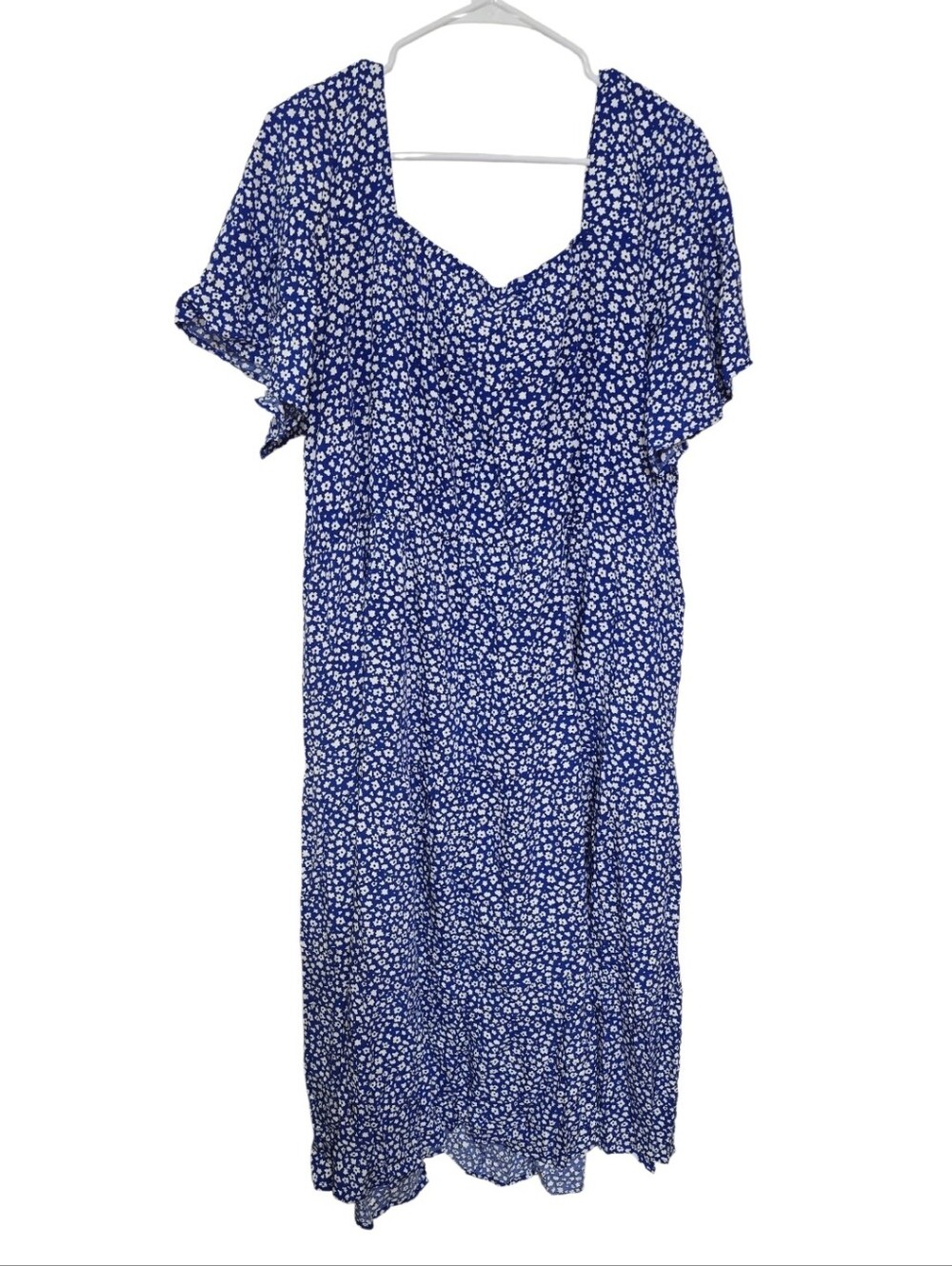 #D02 Blue Floral Maxi Dress with Short Sleeves - Picture 3 of 6